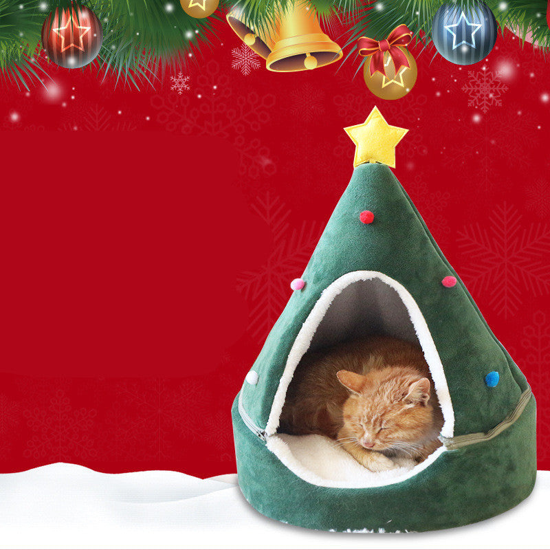 Cozy Christmas Tree Cat Bed