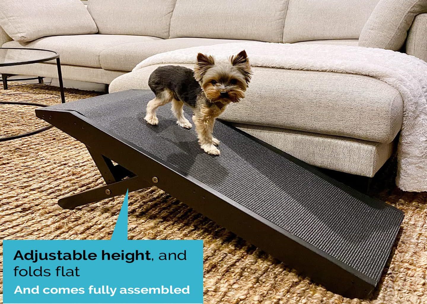 Adjustable Dog Ramp For Bed Small Dog & Large Dogs - Folding Dachshund Ramp Pet Ramp For Couch With Platform Top Anti-Slip Surface - Dog Ramps For Medium Dogs & Old Cats
