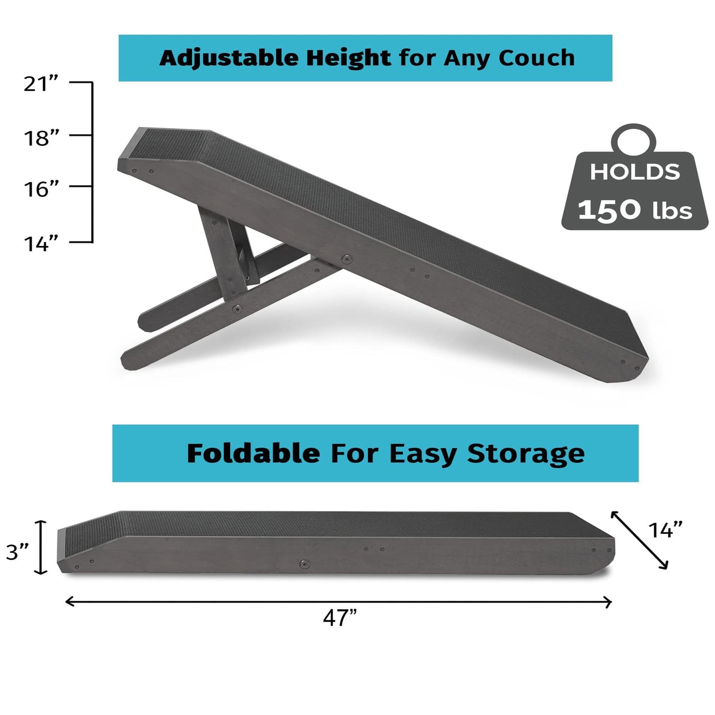 Adjustable Dog Ramp For Bed Small Dog & Large Dogs - Folding Dachshund Ramp Pet Ramp For Couch With Platform Top Anti-Slip Surface - Dog Ramps For Medium Dogs & Old Cats