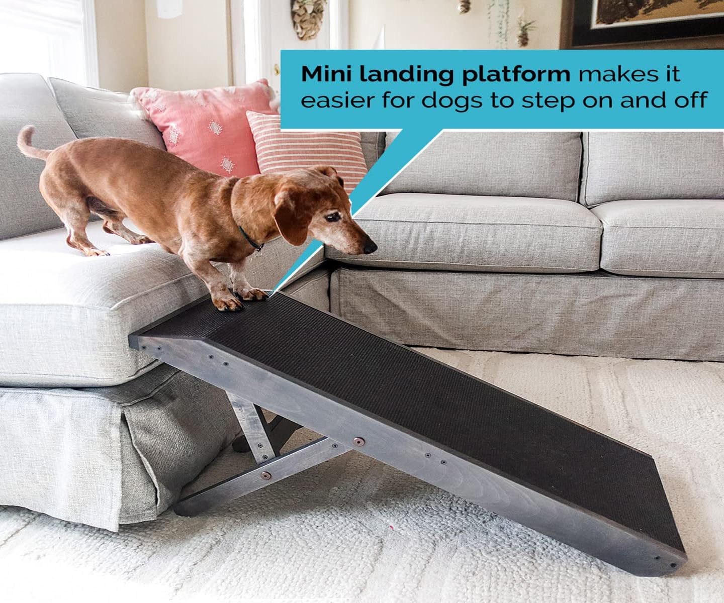Adjustable Dog Ramp For Bed Small Dog & Large Dogs - Folding Dachshund Ramp Pet Ramp For Couch With Platform Top Anti-Slip Surface - Dog Ramps For Medium Dogs & Old Cats