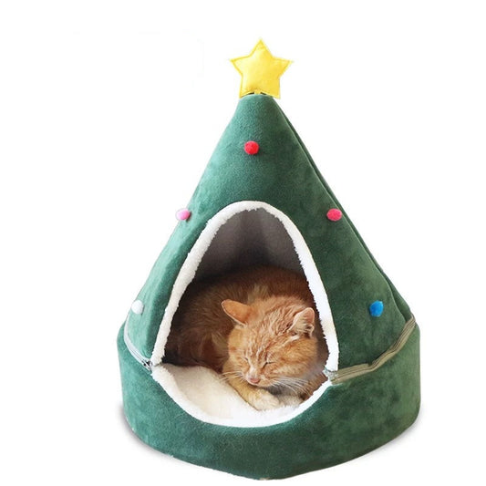 Cozy Christmas Tree Cat Bed